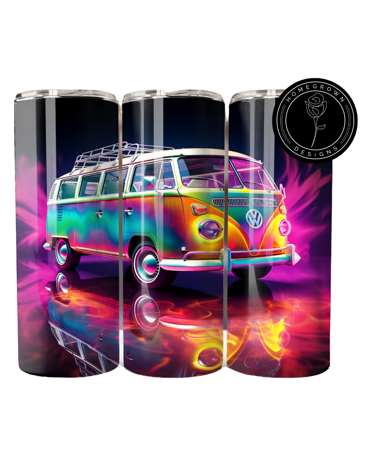 Neon Hippie VW Bus Tumbler